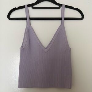 Olivaceous Lilac Ribbed V-Neck Cropped Tank
